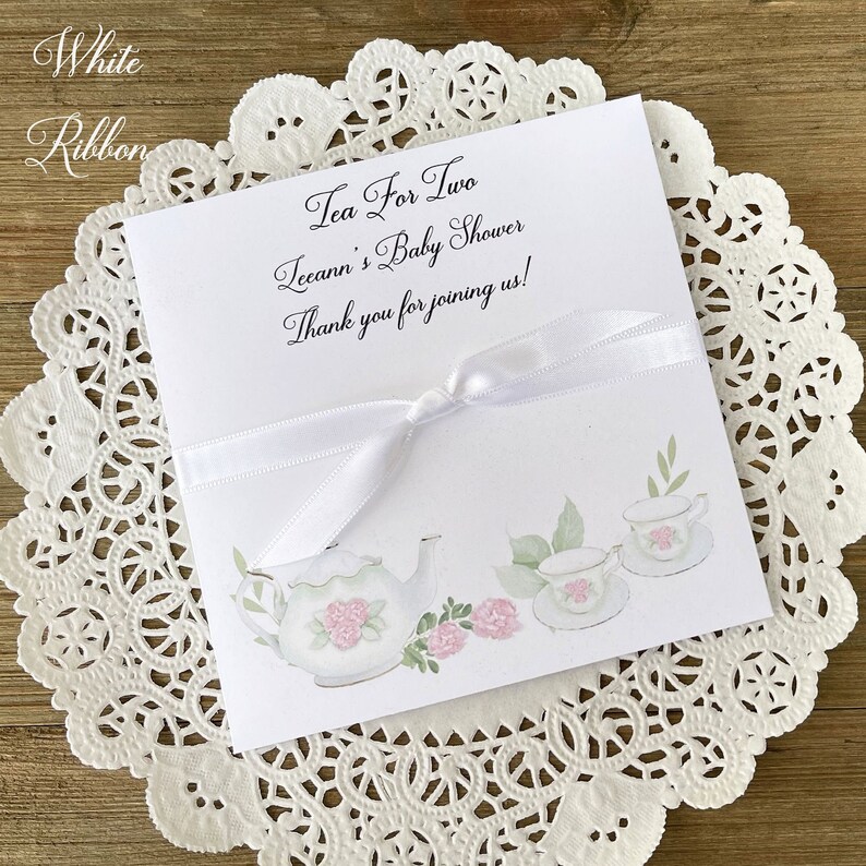 Tea party baby shower favors, slide your favorite tea bag in these personalized envelopes for a fun tea party theme.  Perfect for a baby shower favor for twins.  Personalized for the guest of honor, such a special touch for a baby shower.