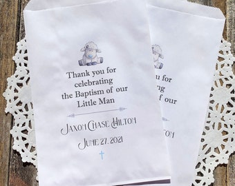 Personalized Baby Boy Baptism Favor Bags: Lamb Design