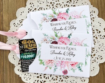 Personalized Wedding Lottery Ticket Favors: Pink Peony Design