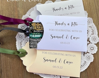 Personalized Wedding Favor Lottery Ticket Envelopes with Ribbon