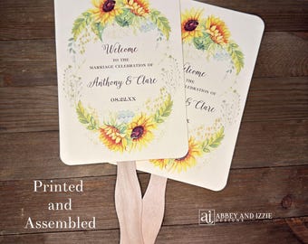 Personalized Sunflower Wedding Fans: Assembled Fans, Printed
