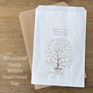 Personalized family reunion favor bags perfect for utensil bags, cookie bags, candy bags.  Family reunion party favors.  25 bags