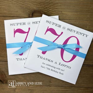 70th Birthday Party Favors, Scratch off card holders for Birthday