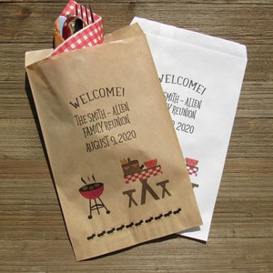 Silverware bags for family reunion or summer family barbecue.  Reunion utensil bags personalized with a barbecue theme.