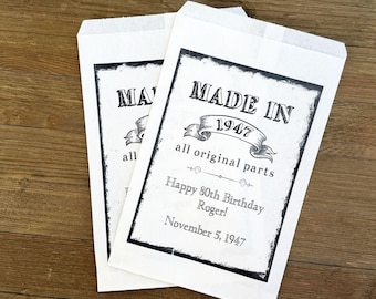 Personalized Vintage Adult Birthday Favor Bags: Cookie, Candy, Popcorn bags