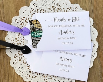 Personalized Lottery Ticket Envelope: Thanks a Lotto Favors, Custom Adult Birthday Favor, Fun Adult Party,