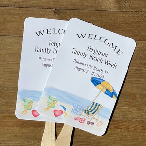 Beach Family Reunion Favors for beach week vacation.  Beach vacation fans for favors.  Summer reunion favor fans for beach party