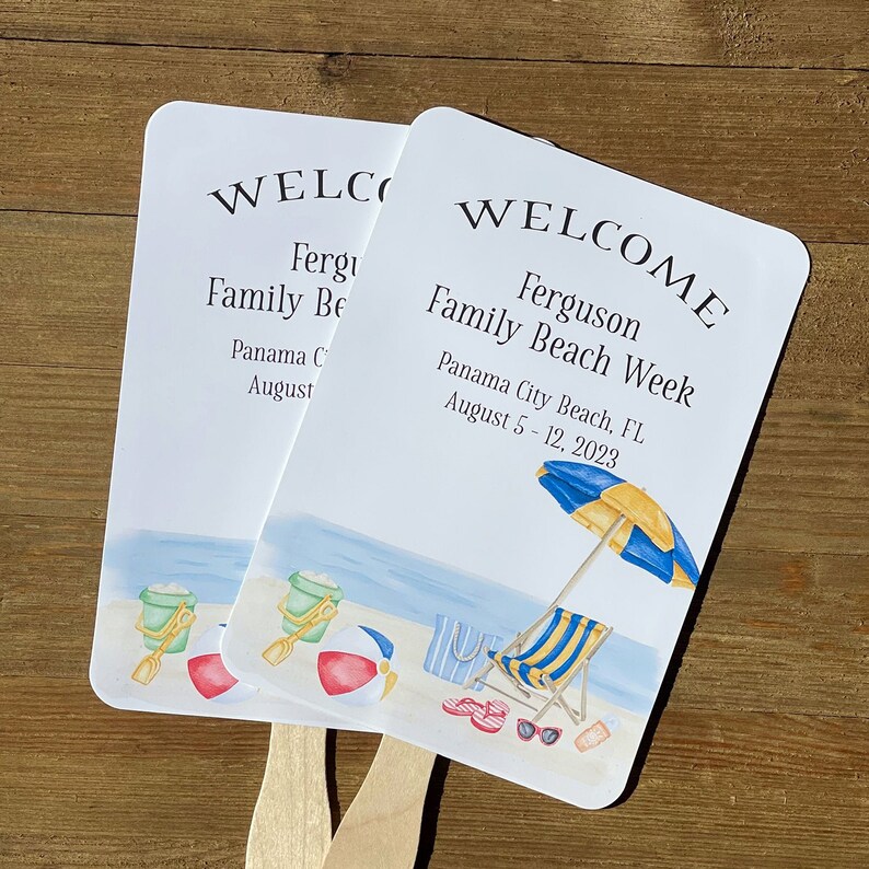 Beach Family Reunion Favors for beach week vacation.  Beach vacation fans for favors.  Summer reunion favor fans for beach party