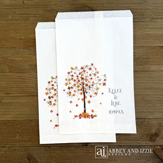 Personalized Fall Wedding Favor Bags: Autumn Tree Design