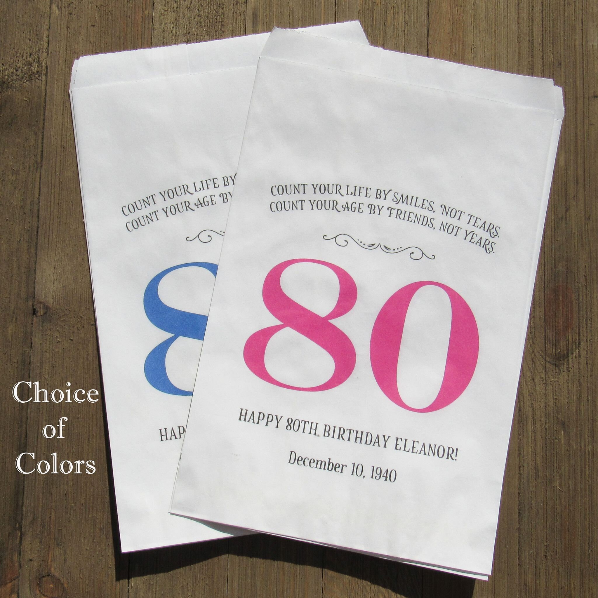 80th Birthday Favor Bags Adult Birthday Favors Birthday Etsy