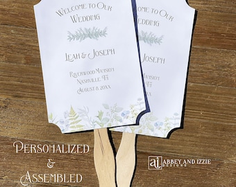 Personalized Greenery Wedding Guest Fans: Assembled Card Stock Fans