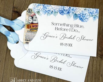 Something Blue Before I do Bridal Shower Favors, Blue Hydrangea Lottery Ticket Holder,