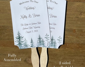 Personalized Forest Wedding Fans: Green Tree Design