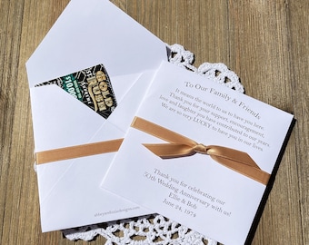 Personalized 50th wedding anniversary party favors, tuck a lotto ticket in these envelopes for a fun party favor.