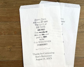 Retirement party favor bags personalized for the guest of honor.