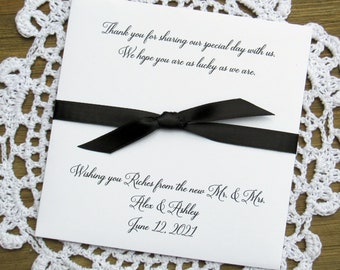 Wishing you riches wedding lottery ticket envelopes, personalized with a sweet thank you to your guests for attending.