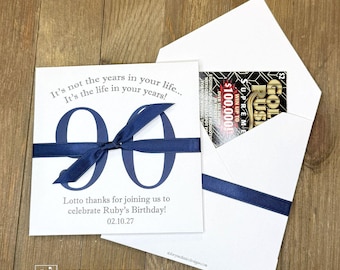 90th Birthday Party Guest Favors Scratch Off Tickets, Thank you Gifts for Guests, Personalized Birthday Lottery Ticket Holder,