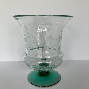Vintage Blenko Marine Green Crackle Art Glass Vase