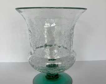 Jarrón vintage de vidrio artístico craquelado verde marino Benko