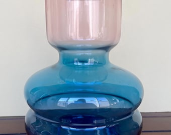 Jarrón de vidrio artístico multicolor con aro geométrico