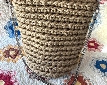 Beige Crochet purse, shoulder bag, small handbag with chain strap and top closure