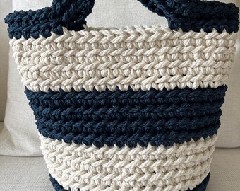Big Stripe Crochet Handbag: Navy and white, tote, handbag, purse
