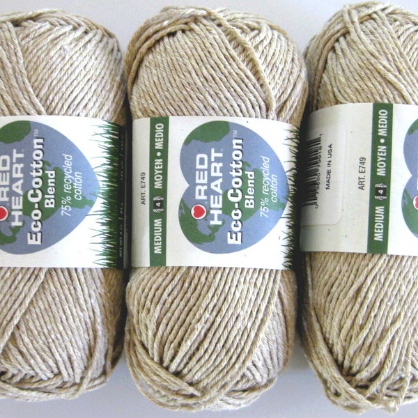 Red Heart Eco Cotton Yarn, Almond, from recycled tshirts, 3 balls