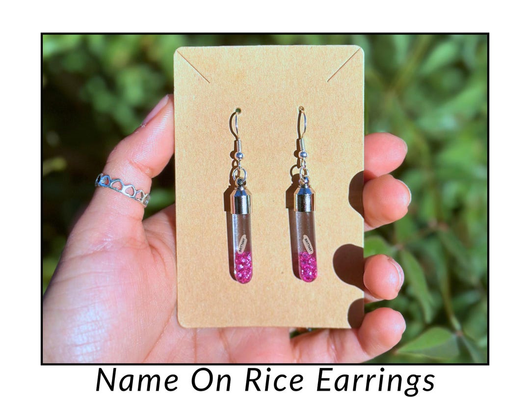 Name On Rice Ring Custom Name on Rice Earrings - Unique Jewelry - Etsy