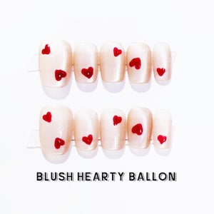 Blush Hearty Ballon Handmade Press on Nails Cute Soft Pinky Fake Nails Short Cat-eyes Nails Press on