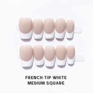 French-Tip Square White Handmade Press on Nails Classic Medium Square Short Square Fake Nails