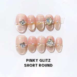 Pinky Glitz Handmade Press on Nails Cute Fake Nails Short Round Medium Round Nails Press on