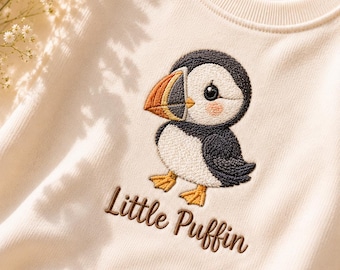 Little Puffin Embroidered Romper, Cute Puffin Baby Outfit, Ocean Bird Newborn Bodysuit, Baby Gift For Animal Lovers