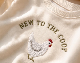 New To The Coop Embroidered Romper, Chicken Baby Outfit, Farm Baby Bodysuit, Baby Gift For Country Families