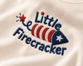Little Firecracker Baby Romper, Patriotic Baby Outfit, 4th Of July Baby Romper, USA Baby Clothes, Embroidered Baby Gift