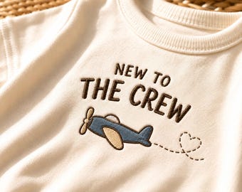 Bestickter Strampler „New To The Crew“, Flugzeug-Babygeschenk, Piloten-Neugeborenen-Outfit, Luftballon-Strampler für die Babyparty