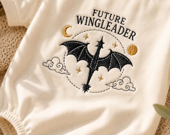 Future Wingleader Dragon Embroidered Romper, Fantasy Baby Gift, Newborn Coming Home Outfit, Baby Shower Gift for Book Lovers