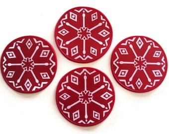 Red Silicone Drink Coasters, Snowflake Design, Set of 4