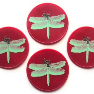 Red Silicone, Green Dragonfly Nonslip Drink Coasters, Table Coasters, Candle Base, Spoon Rest, Office Coasters, Jar Opener, Bottle Opener
