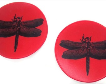 Red Silicone Dragonfly Nonslip Table Coasters, Drink Coasters, Candle Base, Countertop Hot Pad, Office Coasters, Table Trivets