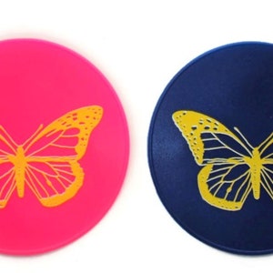 Pink & Blue Silicone Butterfly Nonslip Table Trivet, Table Coaster, Candle Base, Office Coasters, Spoon Rest, Kitchen Countertop Coasters