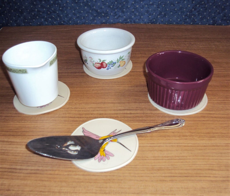 Beige Silicone Hummingbird Drink Coasters, NonSlip Table Coasters, Office Coasters, Candle Base, Bottle Opener, Desk Coasters, Jar Opener image 6