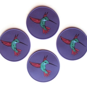 Purple Hummingbird Slip Resistant Table Coasters, Drink Coasters, Spoon Rest, Office Coasters, Jar Opener, Kitchen Countertop Coasters