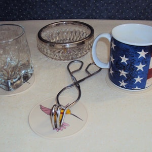 Beige Silicone Hummingbird Drink Coasters, NonSlip Table Coasters, Office Coasters, Candle Base, Bottle Opener, Desk Coasters, Jar Opener image 4