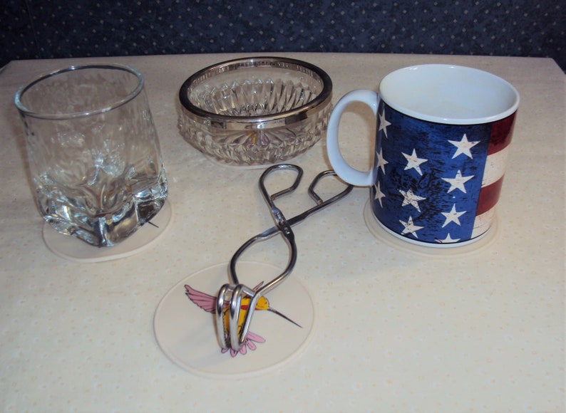 Beige Silicone Hummingbird Drink Coasters, NonSlip Table Coasters, Office Coasters, Candle Base, Bottle Opener, Desk Coasters, Jar Opener image 4