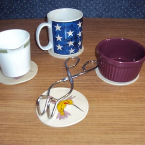 Beige Silicone Hummingbird Drink Coasters, NonSlip Table Coasters, Office Coasters, Candle Base, Bottle Opener, Desk Coasters, Jar Opener image 5