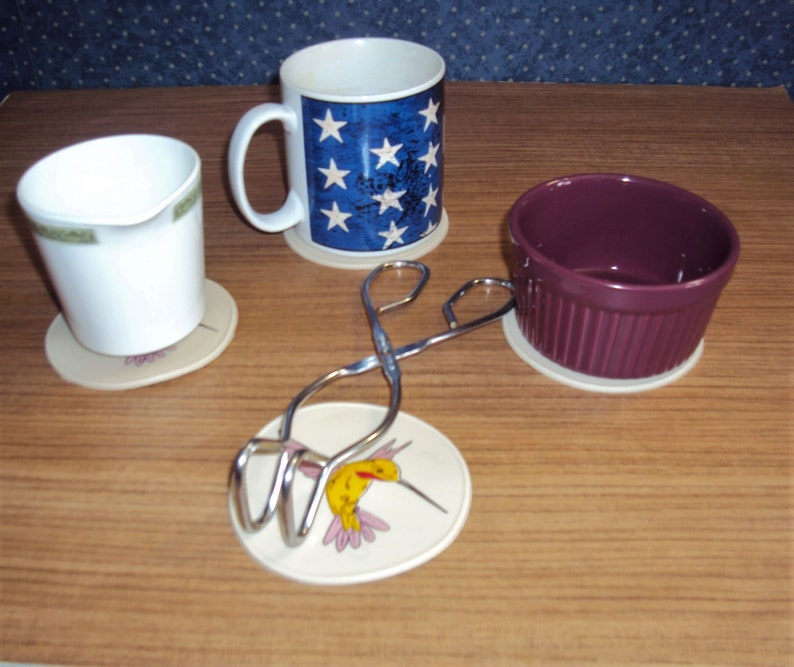 Beige Silicone Hummingbird Drink Coasters, NonSlip Table Coasters, Office Coasters, Candle Base, Bottle Opener, Desk Coasters, Jar Opener image 5