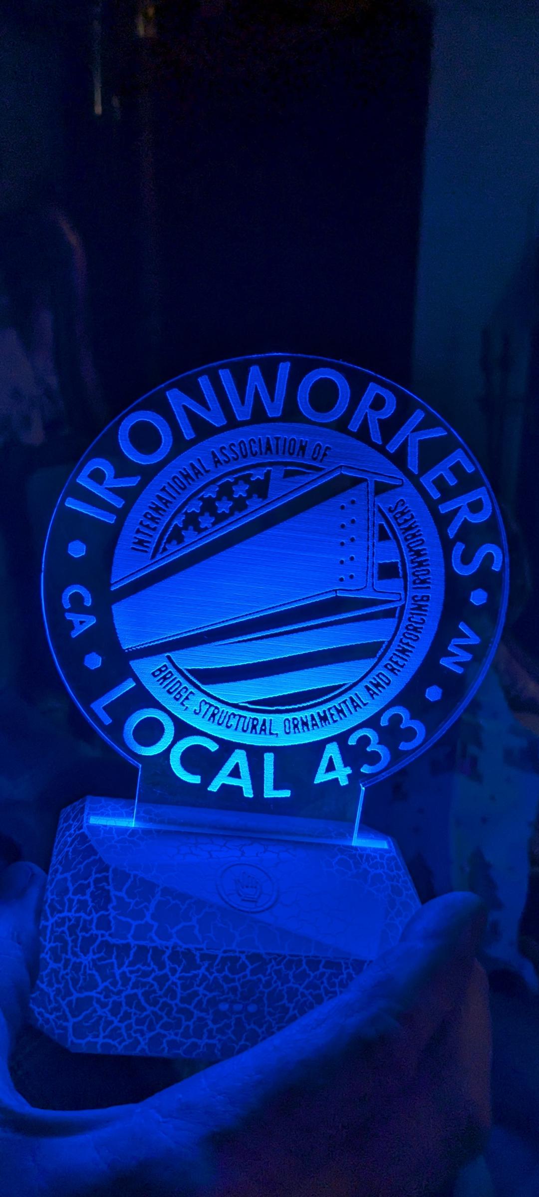 Ironworkers Local 433 Logo LED Sign | Custom Engraved Acrylic