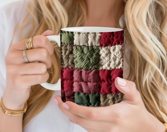 Quilted Christmas Coffee Mug: Farmhouse Kitchen Decor
