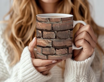 Red Brick Texture Mug: Rustic Ceramic Coffee Cup