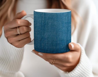 Denim Texture Coffee Mug: Seamless Blue Jean Fabric Print